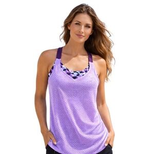 Athletic Tank Top Purple Mesh Layered Built In Bra Women's Size S